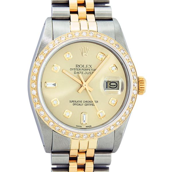 Rolex Mens 2 Tone Champagne Diamond 36MM Datejust Wristwatch