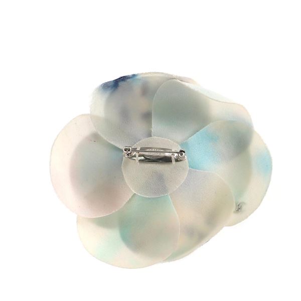 Chanel Camellia Brooch Tie Dye Silk Blue, Multicolor