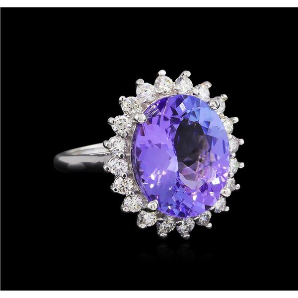 9.62 ctw Tanzanite and Diamond Ring - 14KT White Gold