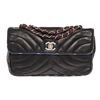 Chanel Black Quilted Lambskin Leather Chevron Silk Trim Flap Shoulder Bag