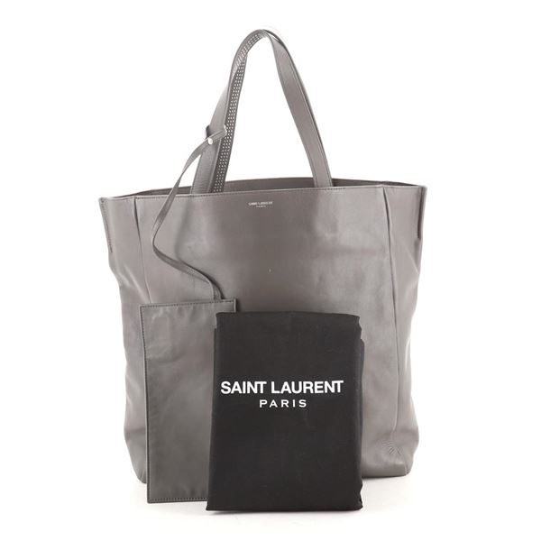 Saint Laurent Reversible North South Shopper Tote Studded Leather Gray