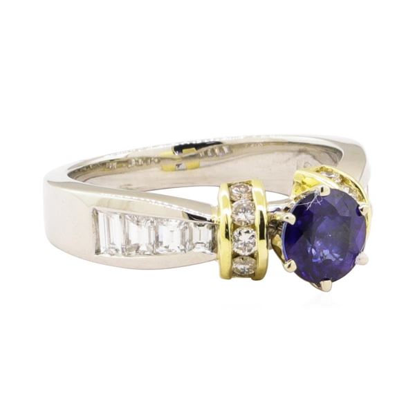 1.65 ctw Blue Sapphire And Diamond Ring - Platinum and 18KT Yellow Gold