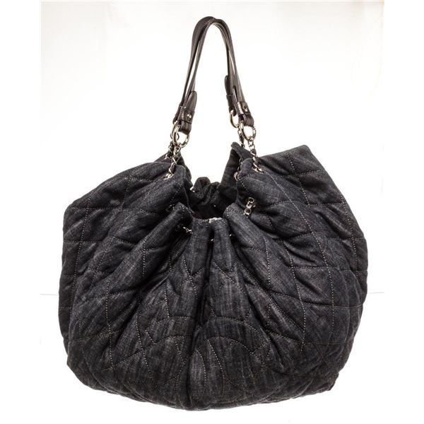 Chanel Black Denim Coco Cabas Chain Hobo Bag