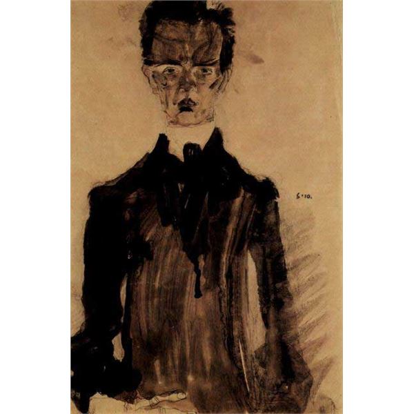 Egon Schiele - Self-Portrait In A Black Robe