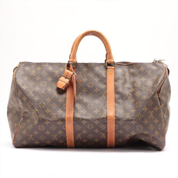 Louis Vuitton Brown Monogram Canvas Leather Keepall 50 cm Duffle Bag Luggage