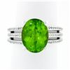 Image 1 : 18K White Gold 4.74 ctw Oval Peridot Solitaire & Diamond Double Split Shank Ring