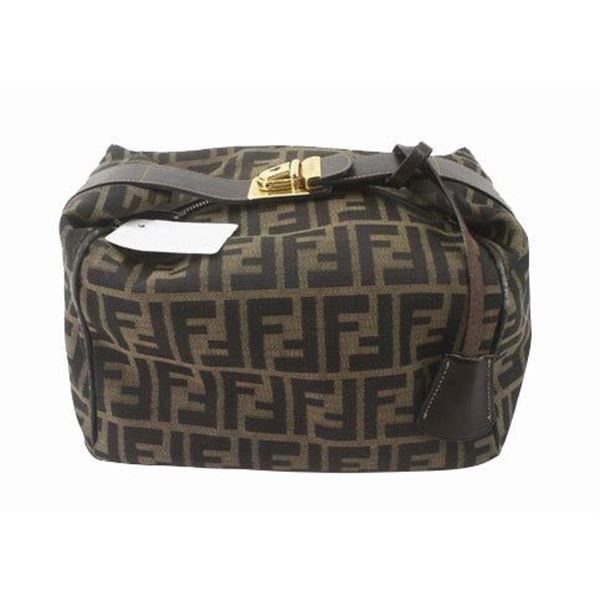 Fendi Brown Zucca Canvas Vanity Cosmetic Bag