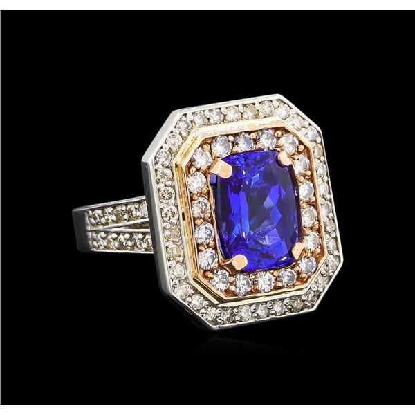 14KT Rose and White Gold 4.29 ctw Tanzanite and Diamond Ring