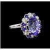 14KT White Gold 6.27 ctw Tanzanite, Sapphire and Diamond Ring