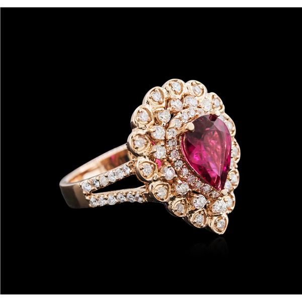 1.48 ctw Rubellite and Diamond Ring - 14KT Rose Gold