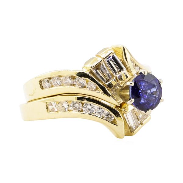 1.61 ctw Blue Sapphire And Diamond Ring And Band - 14KT Yellow Gold