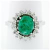Image 1 : Vintage 14k White Gold 2.89 ctw Oval Cabochon Emerald Diamond Halo Flower Ring