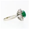 Image 5 : Vintage 14k White Gold 2.89 ctw Oval Cabochon Emerald Diamond Halo Flower Ring