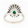 Image 6 : Vintage 14k White Gold 2.89 ctw Oval Cabochon Emerald Diamond Halo Flower Ring