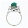 Image 7 : Vintage 14k White Gold 2.89 ctw Oval Cabochon Emerald Diamond Halo Flower Ring