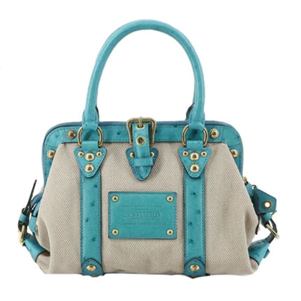 Louis Vuitton Blue Beige Toile Canvas Ostrich Trianon Sac De Nuit MM Bag