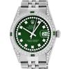Rolex Mens Stainless Steel Green Diamond Lugs & Emerald Datejust Wristwatch