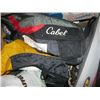 Image 2 : WOODEN BOX WITH MISC. SKATES, FLY TYING FEATHERS, SAFETY BLOWUP VEST, ETC.