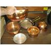 Image 2 : WOODEN BOX WITH COPPER FRYING PANS & BOWLS