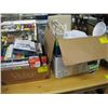 Image 1 : 2 BOXES MISC. DVDs, BOOKS, GOLF BALL MONOGRAM STAMPER, KITCHENWARE, ETC.