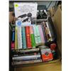 Image 2 : 2 BOXES MISC. DVDs, BOOKS, GOLF BALL MONOGRAM STAMPER, KITCHENWARE, ETC.