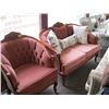 Image 1 : PINK DIAMOND TUFT CARVED WOOD FRAMED LOVESEAT & MATCHING CHAIR