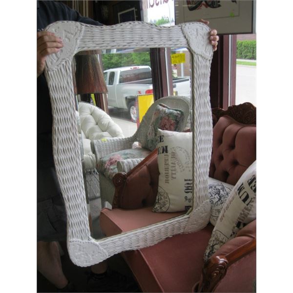 WICKER FRAMED BEVELLED EDGE MIRROR