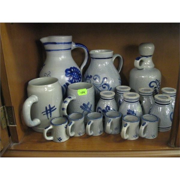 LG. SET OF GREY & BLUE POTTERY DISHWARE