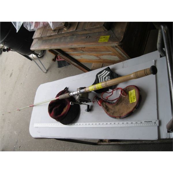 FISHING ROD & REEL, WINESKIN & SILVER STAR HAT