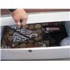 Image 2 : WHITE WOOD BOX WITH MISC. TOOLS, WOOD SIGN, ETC.