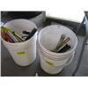 Image 1 : 2 BUCKETS WITH ASST. SAWS, PIPE WRENCH, HAMMERS, ETC.