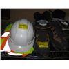 Image 1 : PAIR OF ACTION SIZE 8 STEEL TOE WORK BOOTS WITH HELMET & REFLECTIVE VEST