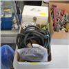 Image 1 : ASST. TRAILER WIRING & BOX OF ASST. CLEVICES, HOOKS, ETC.