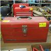 Image 2 : RED TOOLBOX WITH ASST. CONTENTS, STAPLERS, CHALKLINE, ETC.