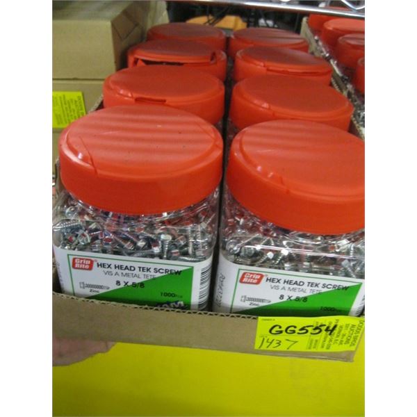 BOX OF 8 CONTAINERS OF 8X5/8" HEXHEAD TECK SCREWS