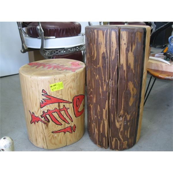 2 PAINTED LOG STOOLS