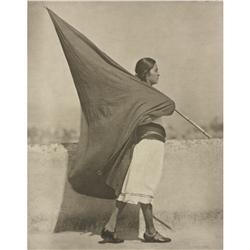 Tina  Modotti untitled (woman with flag, Mexico)