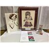Image 1 : Shirley Temple - Framed Cross Stitch (Girl Holding Doll), 11" x 14" Photograph