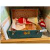 Image 2 : What's in the Old Trunk? - Green 2 Latch Doll Trunk with clothing inside.
