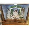 3 Fine Bridal Dolls with Archway and Decoration in Ornate Wooden Case