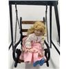 Image 2 : Porcelain Girl Doll w/ Miniature Metal/Wood Swinging Chair and Bench