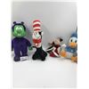 Image 1 : Astroniks Alien Plush, Queen of Hearts Plush, Donald Duck Plush, Cat in the Hat Plush
