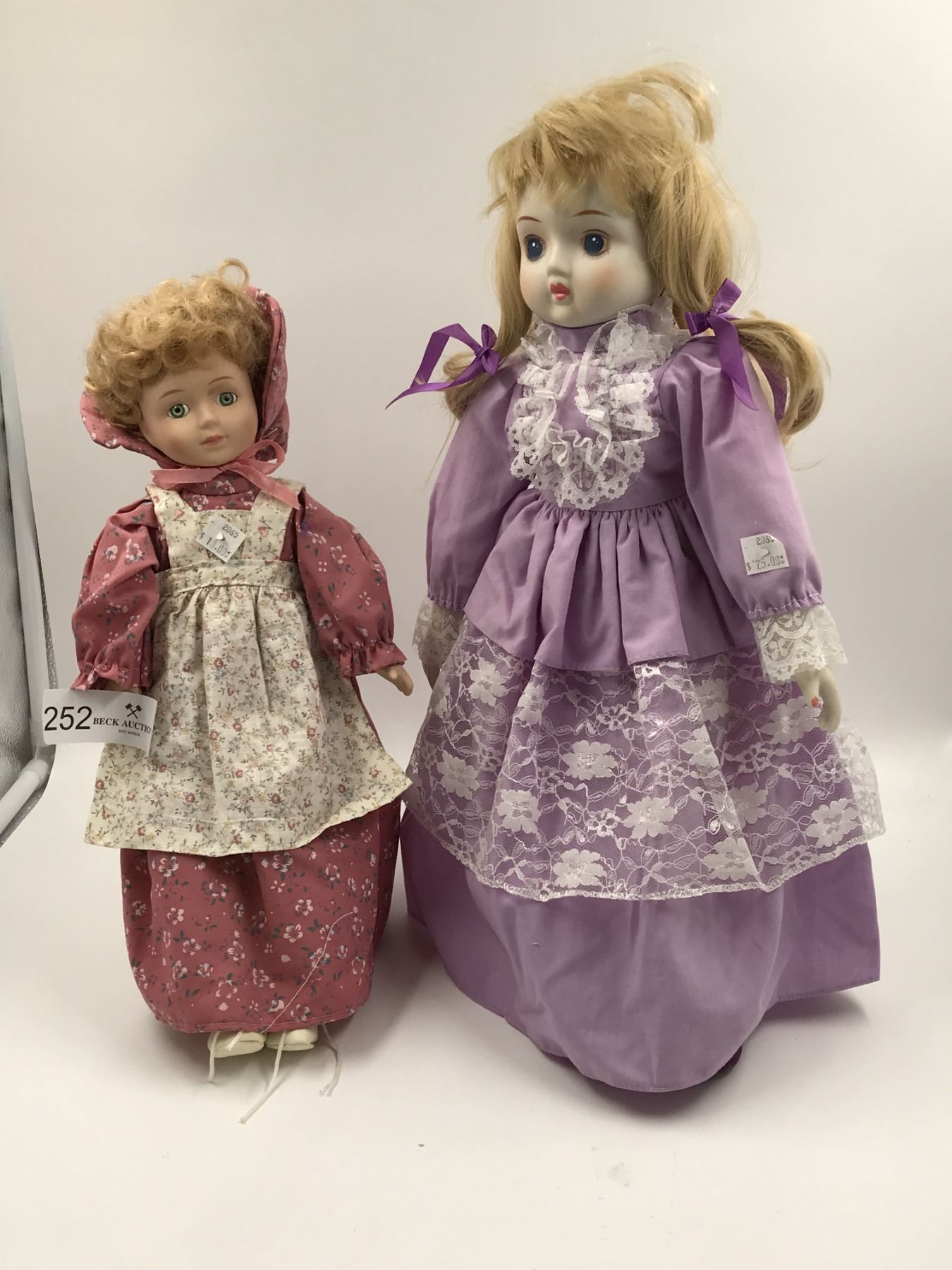Porcelain Maid Doll and Porcelain Purple Dress Doll
