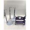 Image 1 : 3 x Doll Stands and Purple Doll Bench