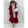 Image 1 : Leather and Porcelain 20" Girl Doll in Red Velvet Dress