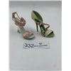 Image 1 : 2 x Miniature Shoes by Lorraine Vail, "Lillies of the Valley Cancer Shoe" and "Clearly Love."