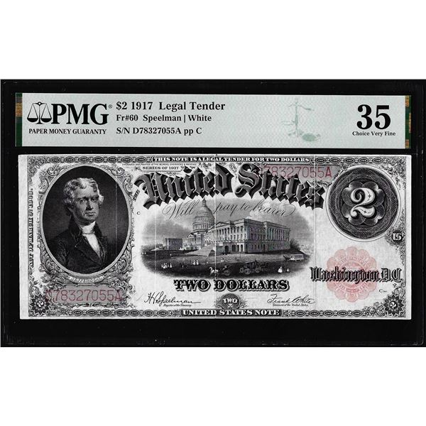 1917 $2 Legal Tender Note Fr.60 Choice Very Fine 35