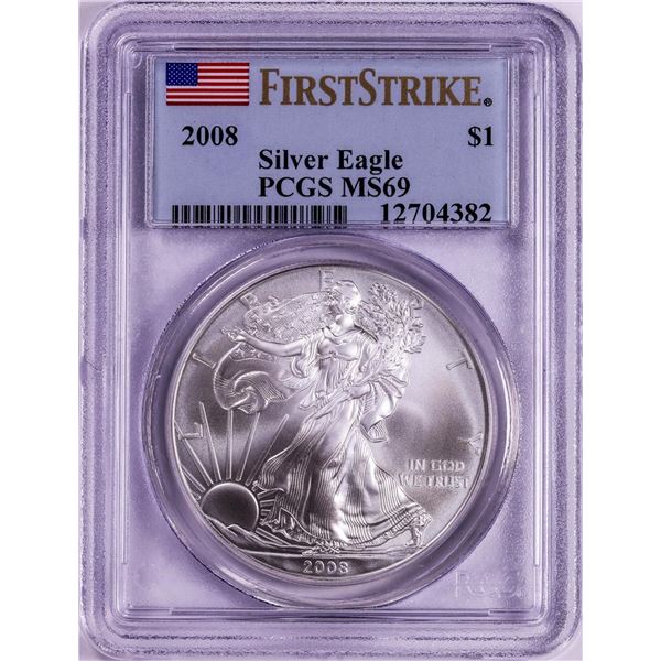 2008 $1 American Silver Eagle Coin PCGS MS69 First Strike