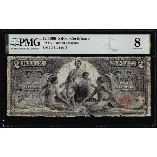 1896 $2 Educational Silver Certificate Note Fr.247 PMG Very Good 8