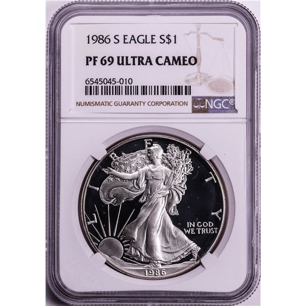 1986-S $1 Proof American Silver Eagle Coin NGC PF69 Ultra Cameo